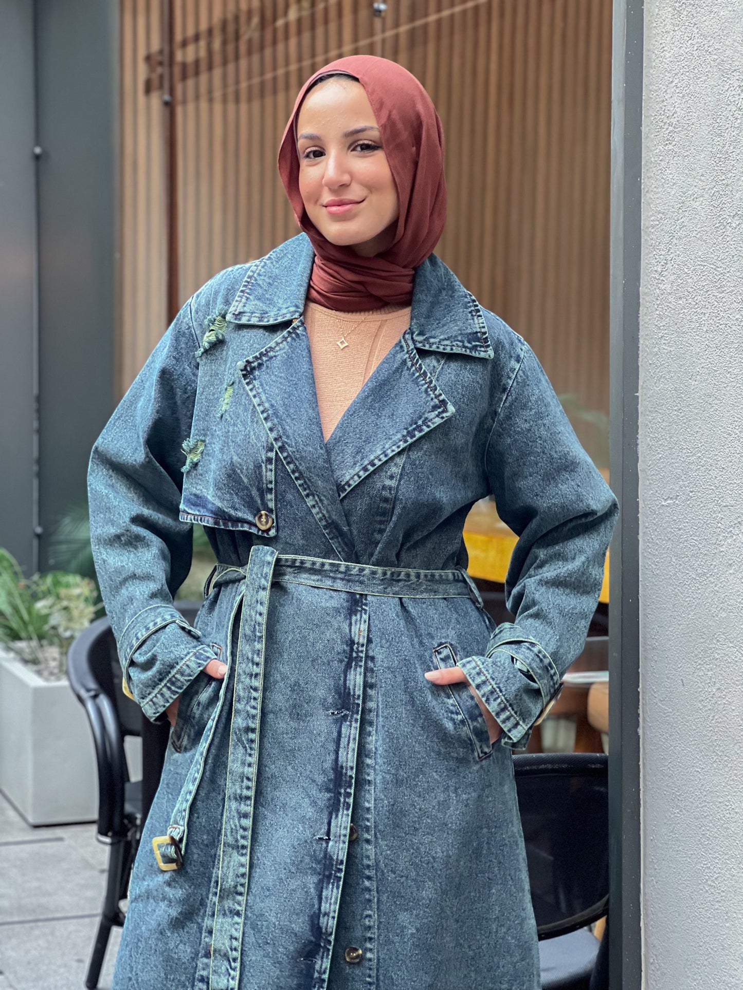 Denim trench coat
