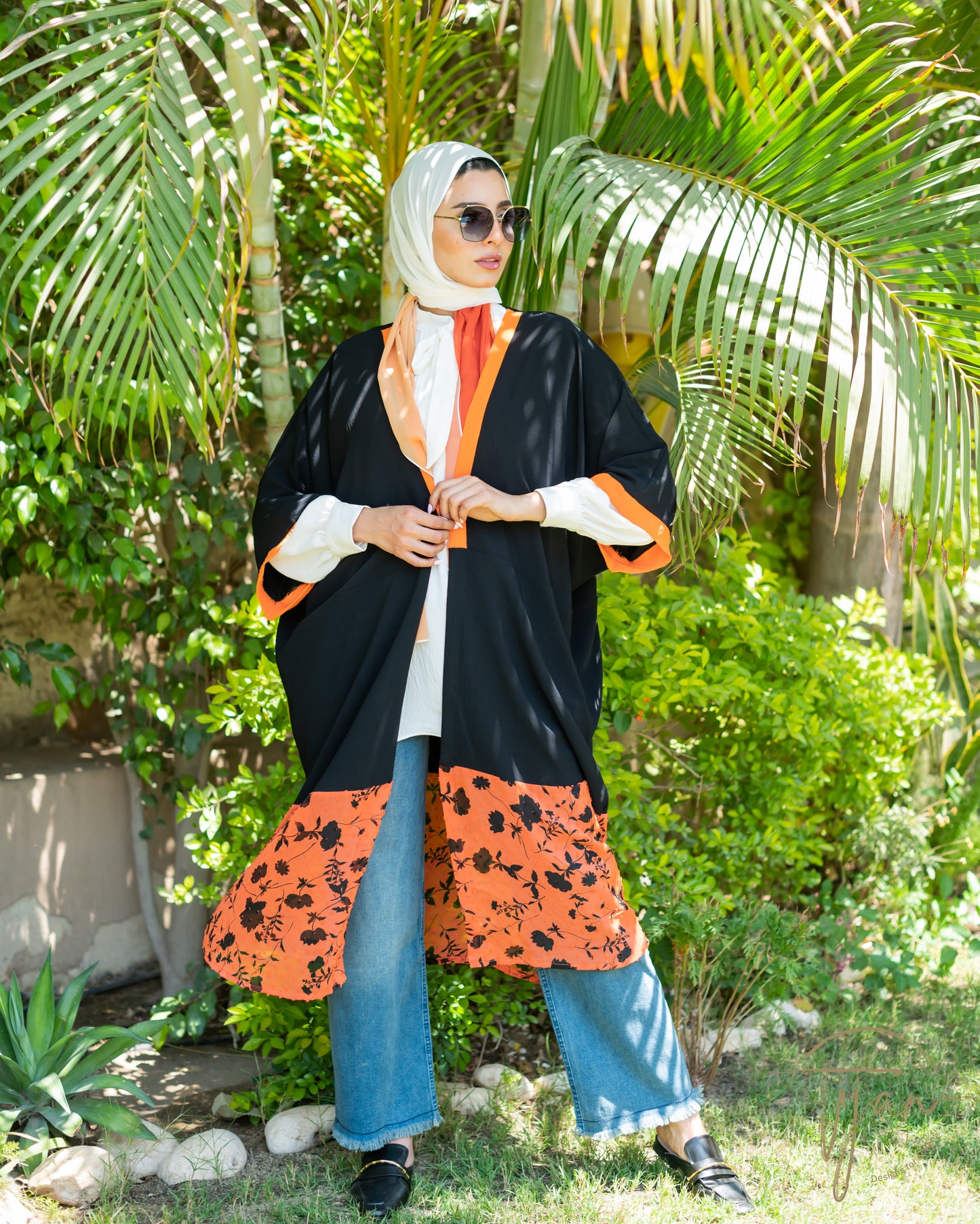 Plain*printed chiffon cardigan