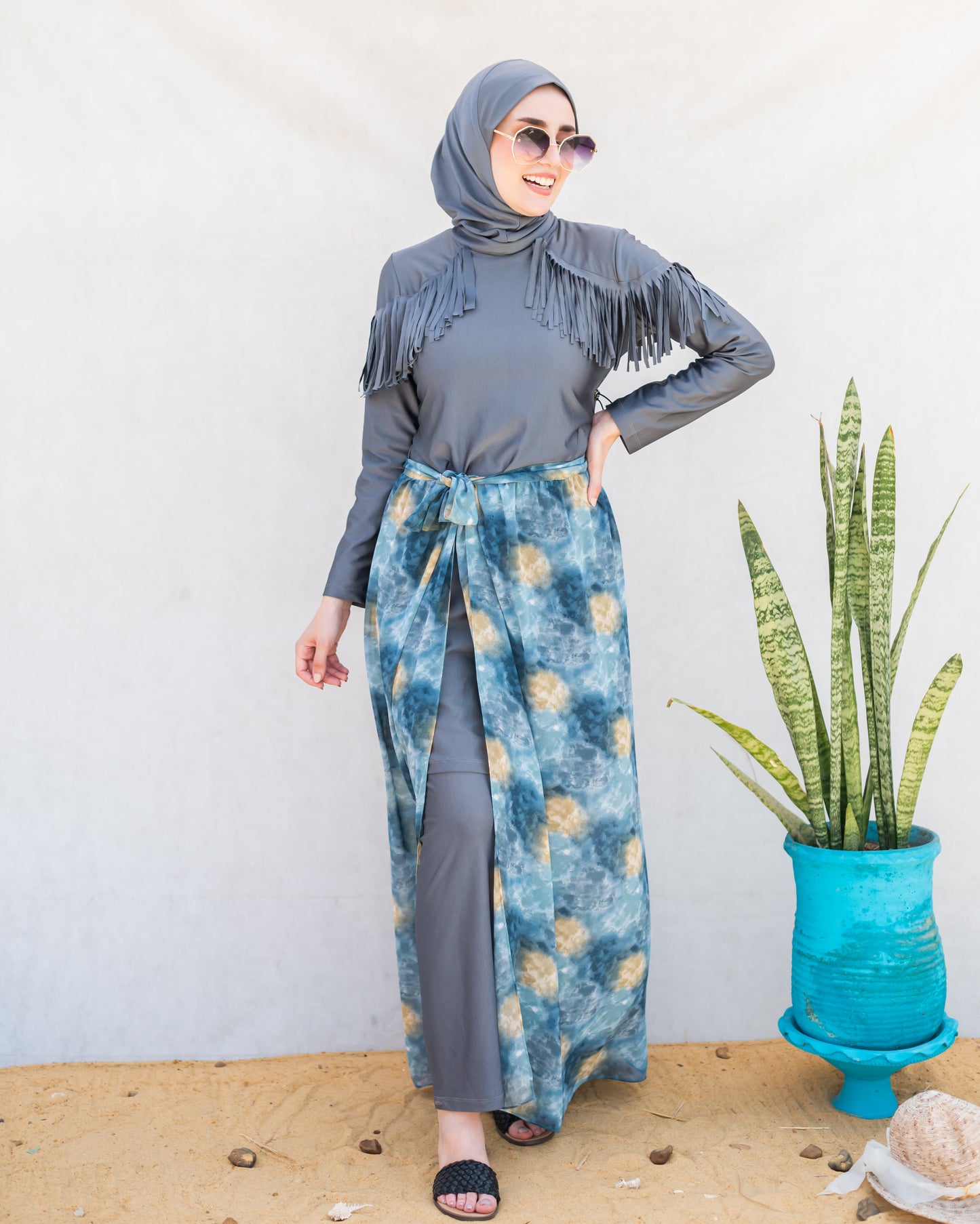 Printed chiffon wrapped skirt