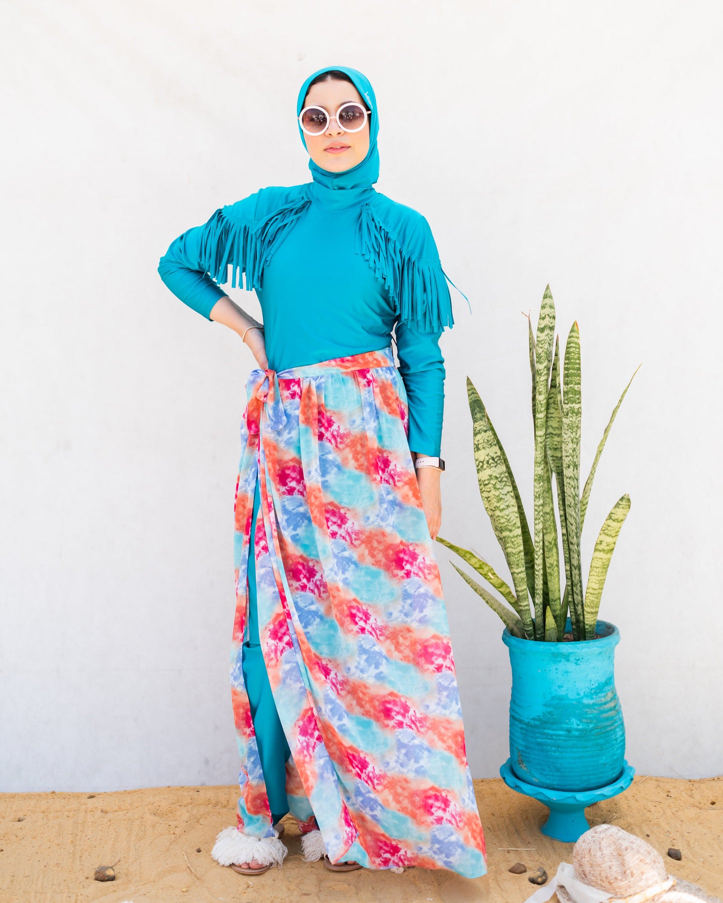 Printed chiffon wrapped skirt