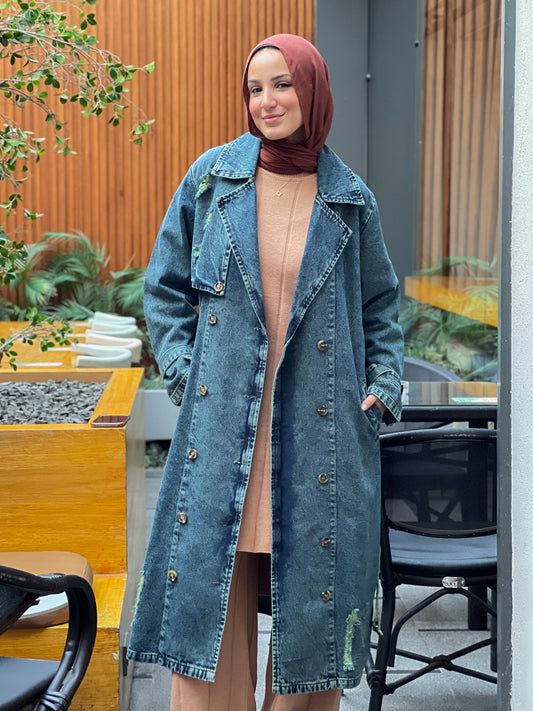 Denim trench coat