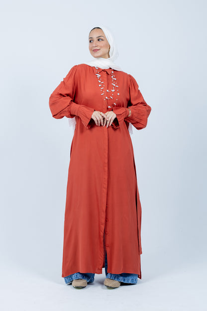 Fox coral shirt dress