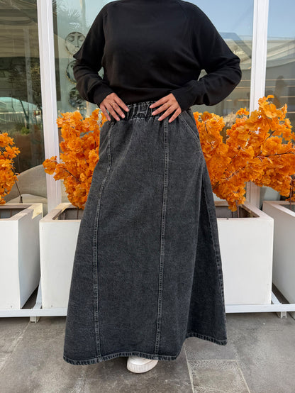 Denim flow skirt