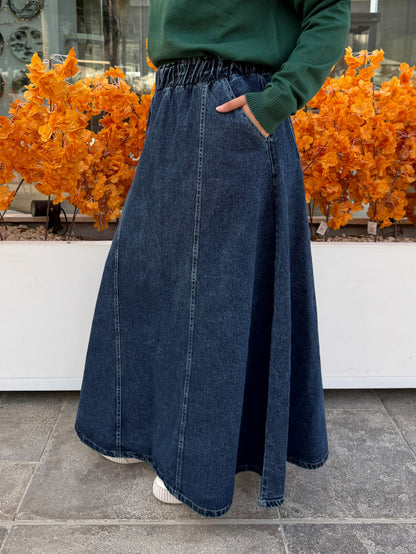 Denim flow skirt