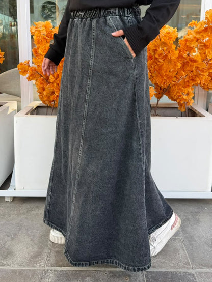 Denim flow skirt